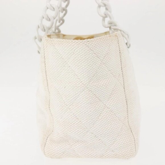 CHANEL Plastic Chain Tote Bag Straw Gold White CC Auth BA6435 - Picture 5 of 16